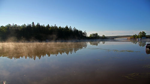 Scenic view of lake against clear sky