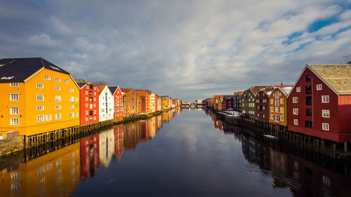 Panoramic view of river amidst buildings against sky
