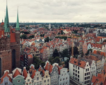 High angle view of buildings in city