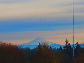 Scenic view of snowcapped mountains against sky during sunset