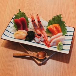 High angle view of fish on table