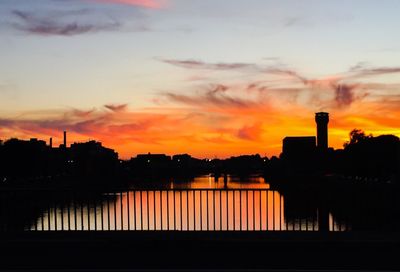 Silhouette buildings against sky during sunset