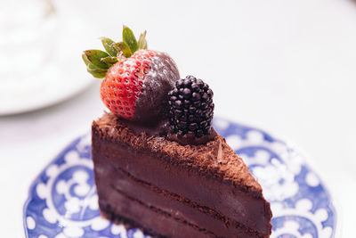 Close-up of strawberries in plate