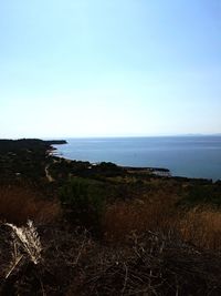 Scenic view of sea against clear sky