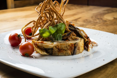 Close-up of food in plate on table