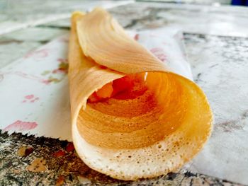 High angle view of dessert on table
