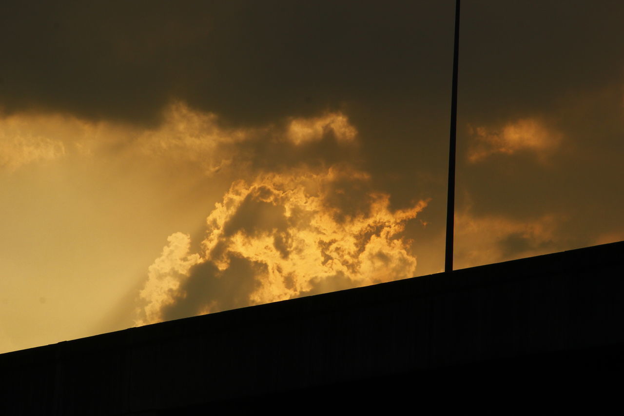 LOW ANGLE VIEW OF BUILDING AGAINST SKY AT SUNSET