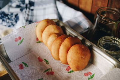 High angle view of food on table