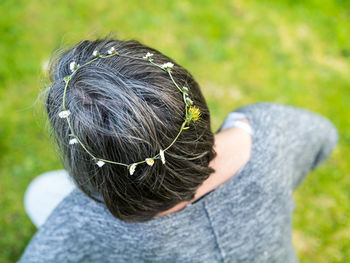 Rear view of woman with long hair