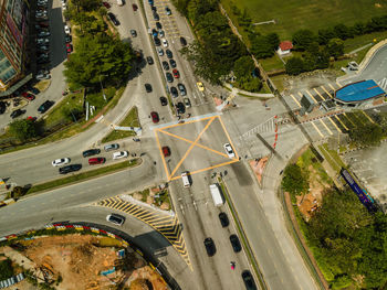 High angle view of traffic on road in city