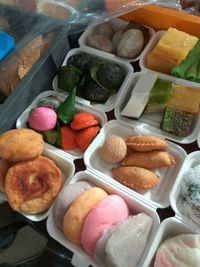 High angle view of fruits in container