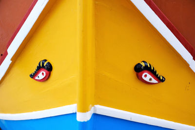 Close-up of multi colored traditional maltese boat from marsaxlokk
