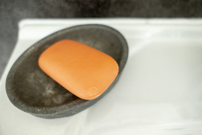 High angle view of breakfast in bowl on table