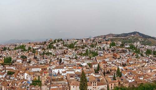 High angle shot of townscape against sky