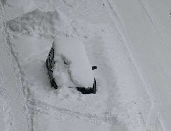High angle view of snow covered land