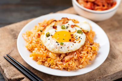 Close-up of breakfast served on table