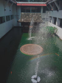 High angle view of fountain in building
