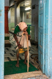 Rear view of woman walking outdoors