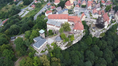 High angle view of buildings in city