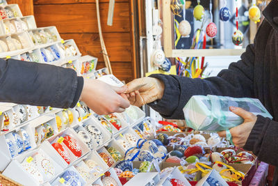 High angle view of people at store