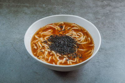 High angle view of noodles in bowl