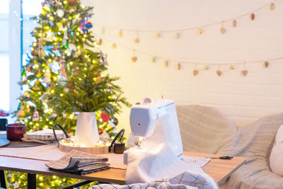 Sewing machine on table