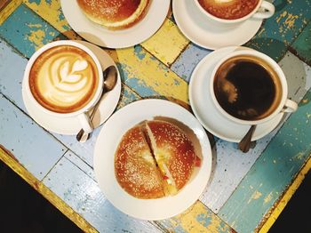 High angle view of coffee on table