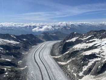 Scenic view of snowcapped mountains against sky