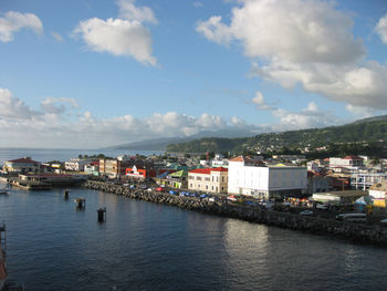 Scenic view of sea and buildings against sky