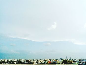 High angle view of buildings against sky