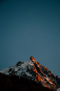 Low angle view of mountain against clear blue sky