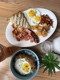 High angle view of food in plate on table