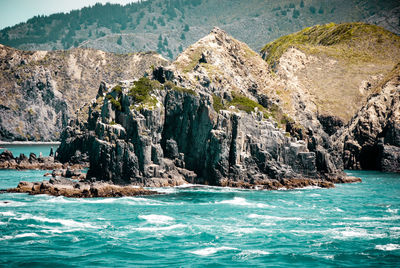 Scenic view of sea and rock formation