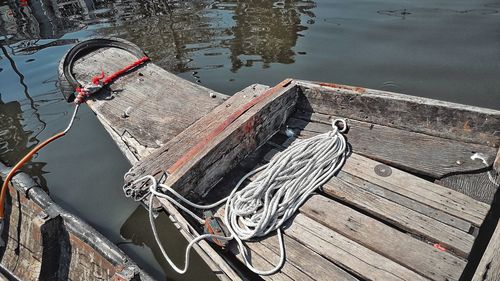 High angle view of pier in lake