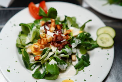 High angle view of salad served in plate