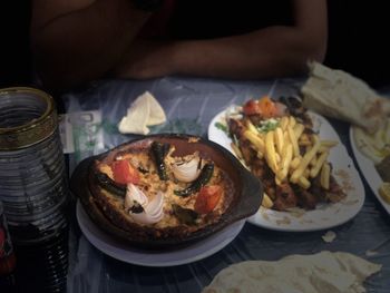 Close-up of food served on table in restaurant