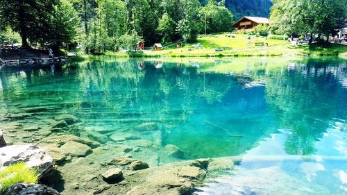 Swimming pool by lake