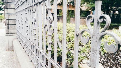 Close-up of railing against building