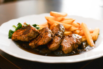 Close-up of food served in plate