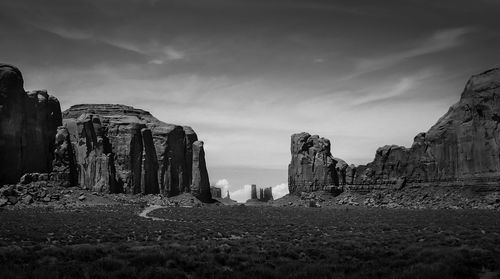 Panoramic view of rocks against sky
