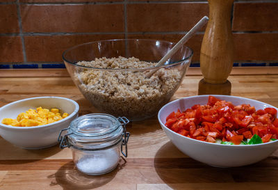 Close-up of breakfast on table