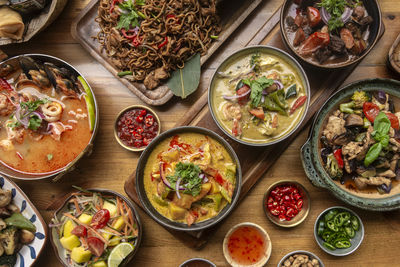 High angle view of food on table