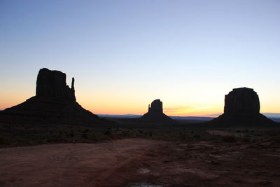 Silhouette of rock formations in desert