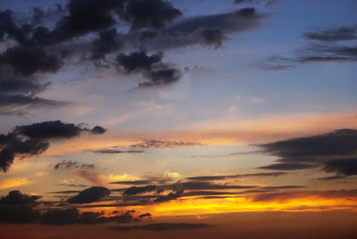 Low angle view of cloudy sky during sunset