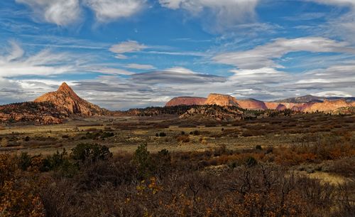 View of landscape against cloudy sky