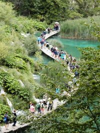 High angle view of people on riverbank