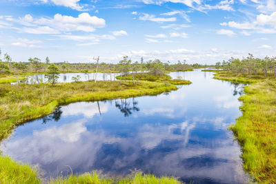 Scenic view of lake against sky during autumn