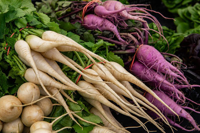 High angle view of fresh vegetables in market