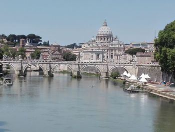 View of bridge over water against clear sky