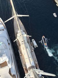 High angle view of ship sailing in sea